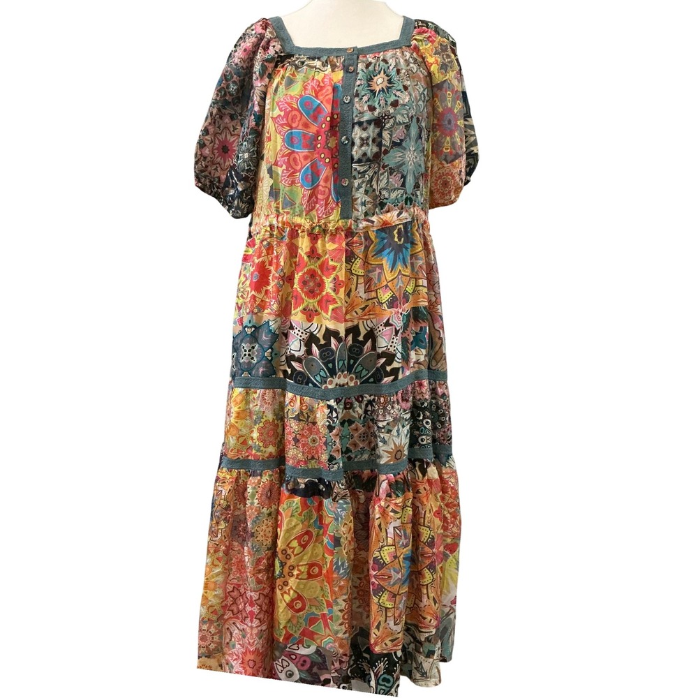 Johnny Was M Kaleida Zenovia maxi Floral Print Bohemian Cottagecore Colorful